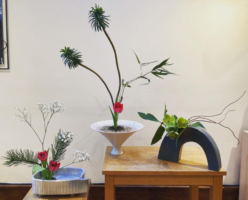 The skill of Ikebana, that we can learn from the Ikenobo school, is to observe deeply the materials from nature then with techniques and disciplines learnt we choose the appropriate arrangement.